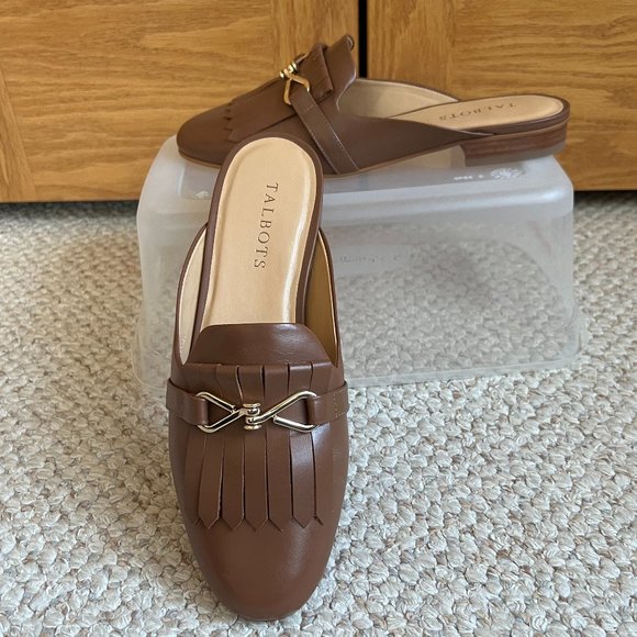 TALBOTS - Cassidy Fringed Mules - Dark Almond -- Excellent Condition - Picture 1 of 12